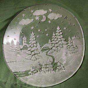 Vintage Holiday Christmas Glass Cake Plate Crystal West Germany 15" Studio Nova
